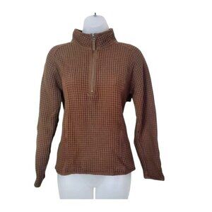 CABELA'S Womens Jacket Small Waffle Knit Brown Zipper Neck 100% Cotton Collar